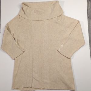 DB Womens Ivory Cowl Neck Knit Sweater 3/4 Sleeve Button Detail Top Size 1X